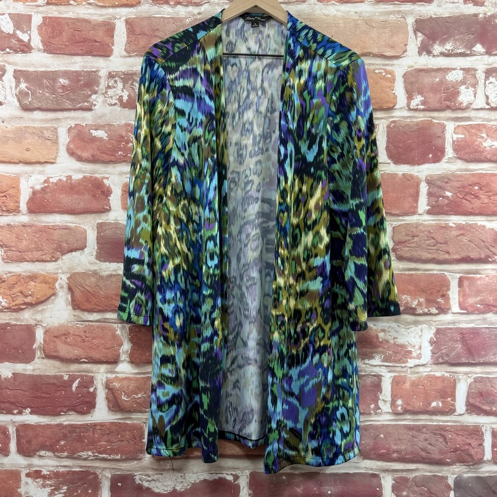 Slinky Brand Kimono Top Women's 1X Multicolor Boho Abstract Shirt Topper Casual